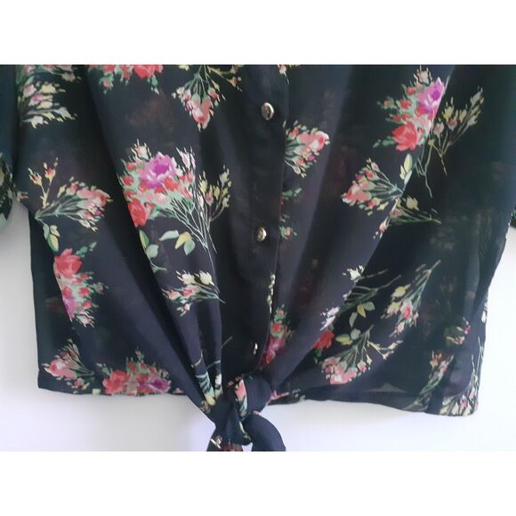 Dresscode Floral Prints Cold Shoulder Hi-Low Hem Chiffon Lightweight Blouse Fits - Picture 9 of 14